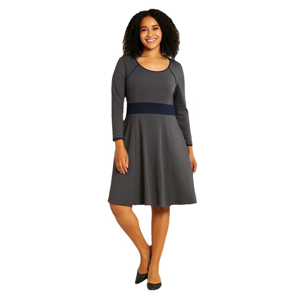 Eshakti Knit Dress Size 8 Gray Blue Fit & Flare Work Casual Basic